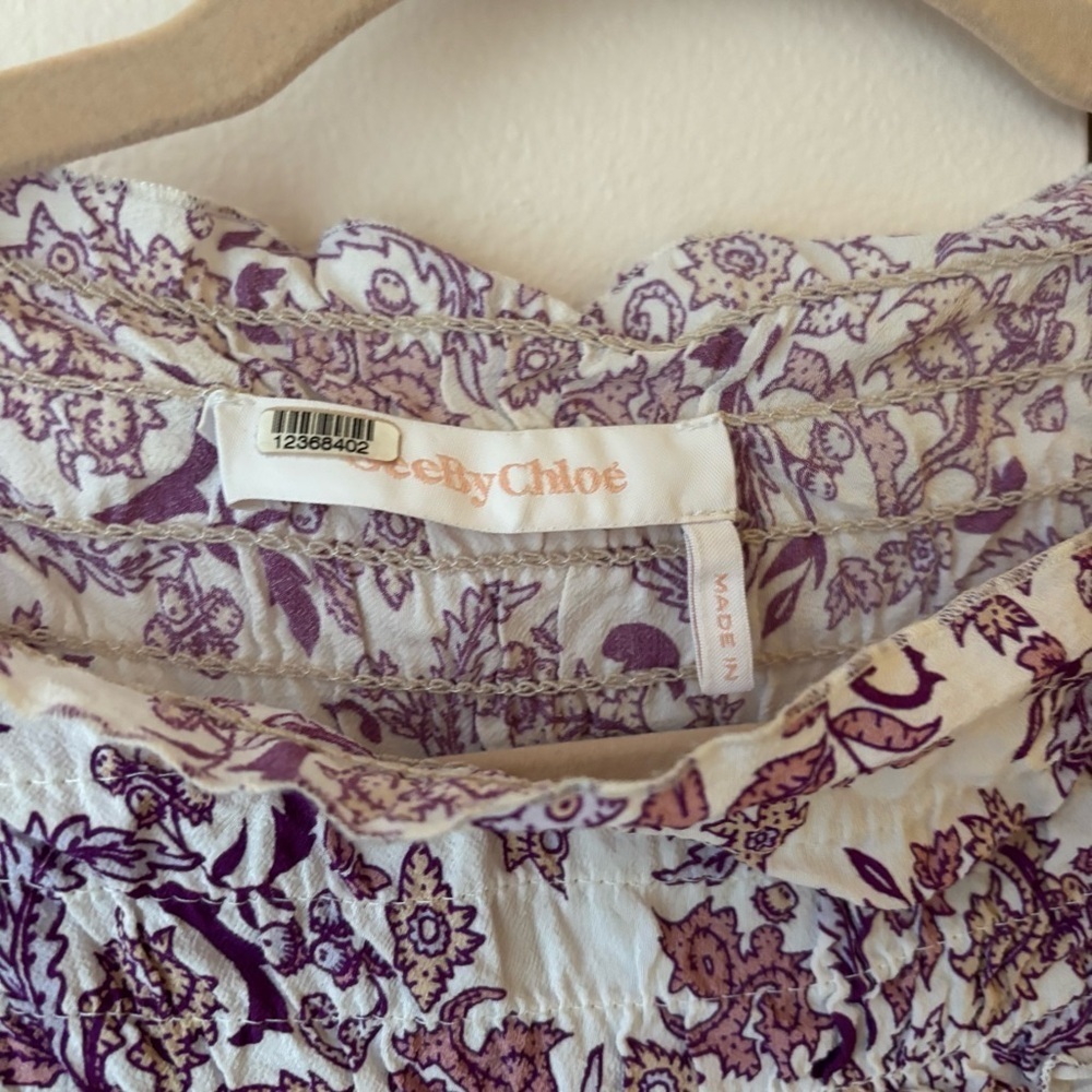 See By Chloe Paisley Smocked Blouse - Purple and White - Picture 7 of 9